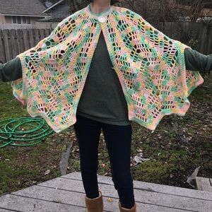 Handmade cape or shawl knitted pastel